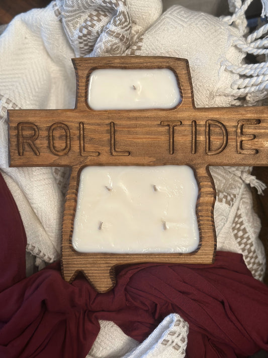 Roll Tide Wooden Dough Bowl Candle