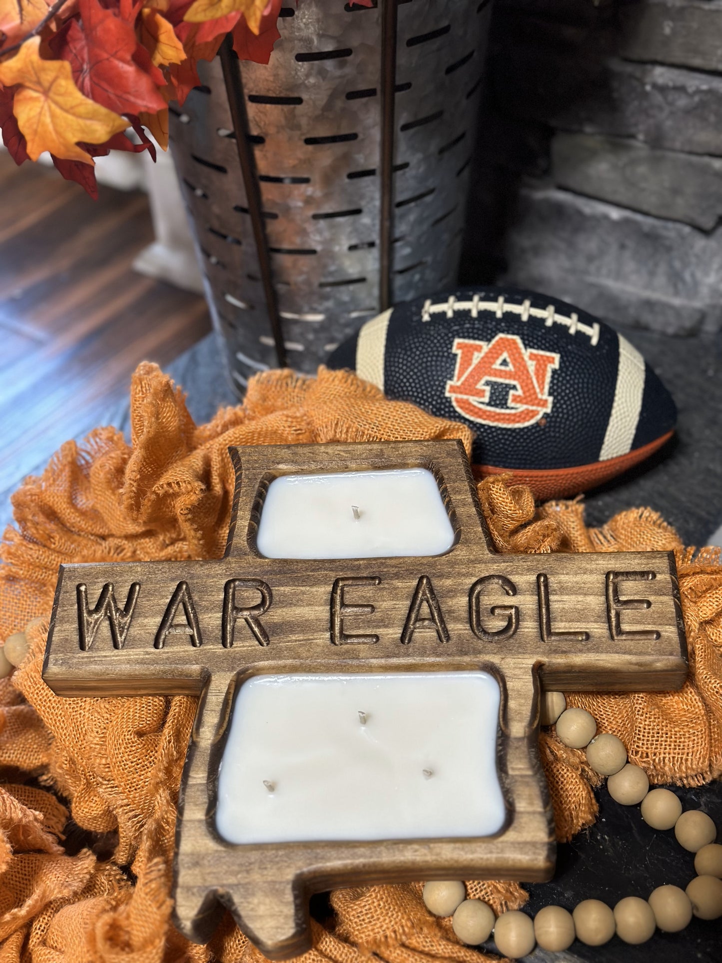 War Eagle Wooden Dough Bowl Candle