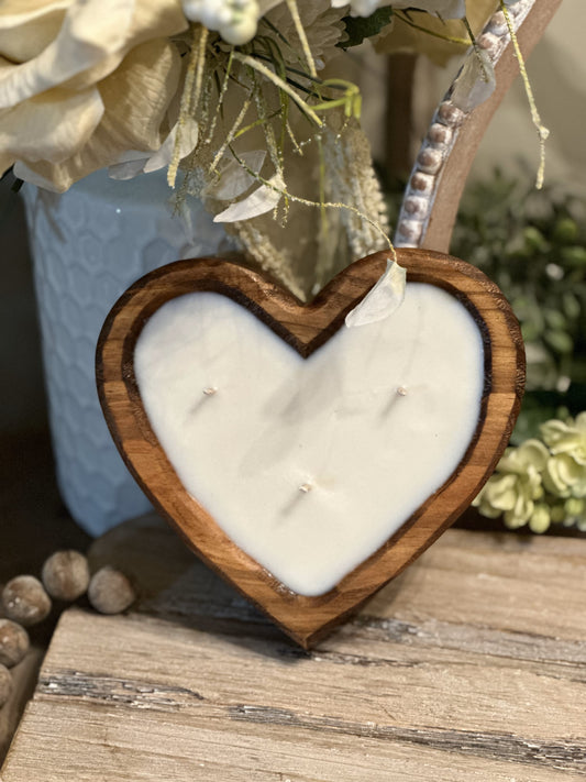 Heart Wooden Dough Bowl Candle