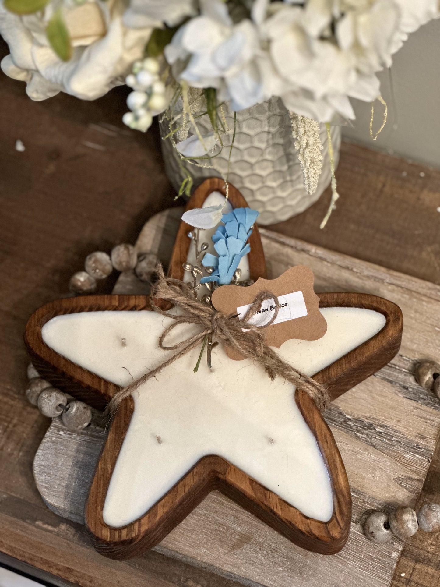 Starfish Wooden Dough Bowl Candle