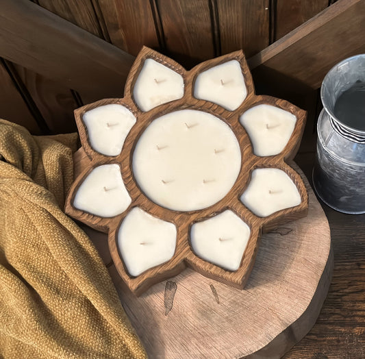 Sunflower Wooden Dough Bowl Candle