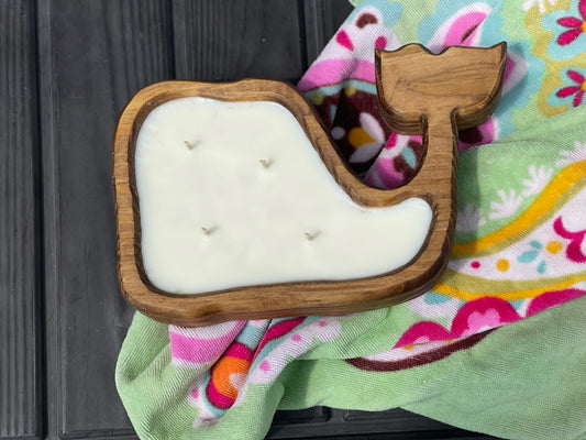 Whale Wooden Dough Bowl Candle